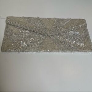 Max New York White Beaded Evening Clutch Purse Bag